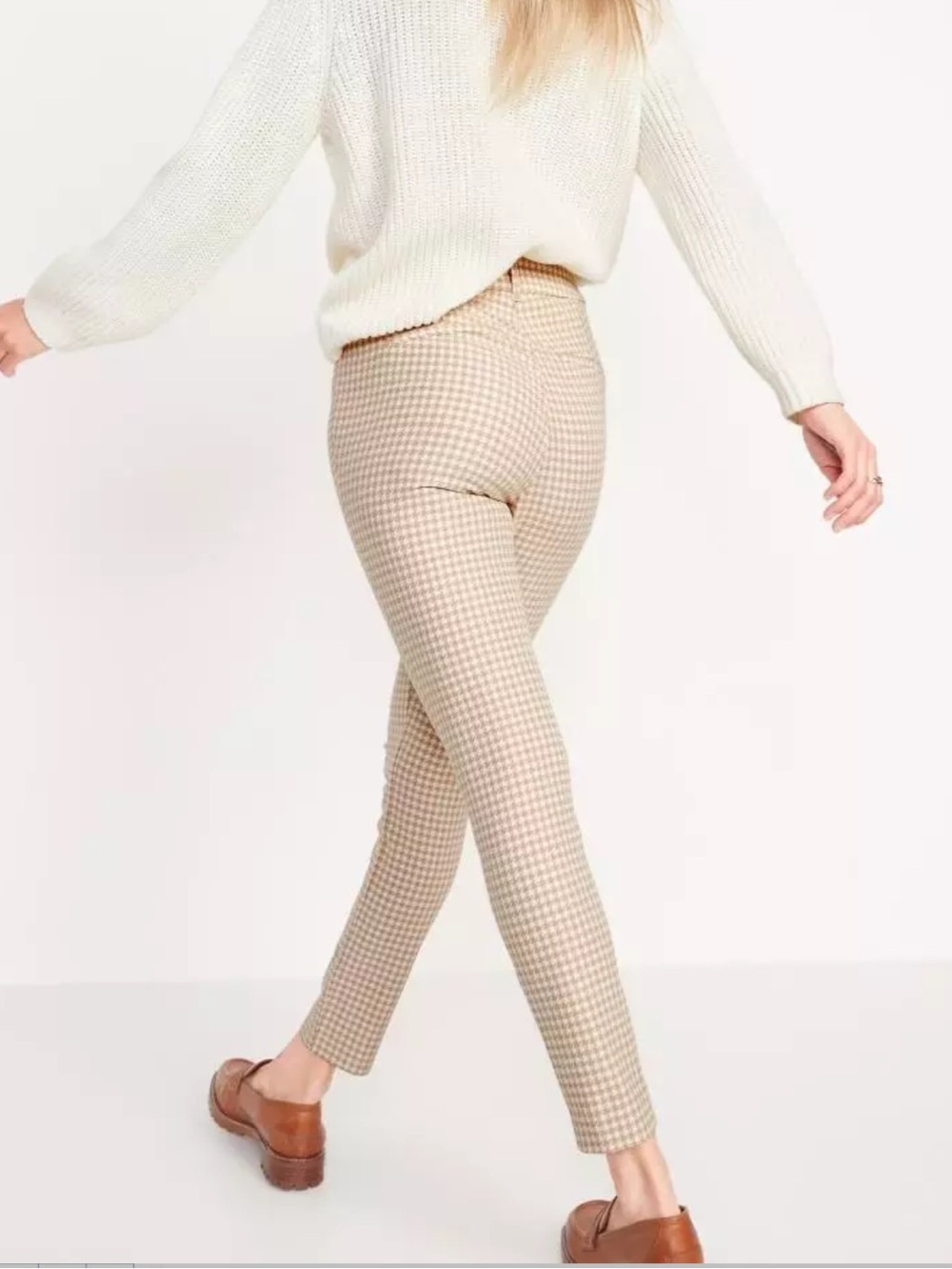 Old Navy Women’s Pixie High Rise Beige Gingham Ankle Pants Size 12 Stretch - Picture 3 of 10